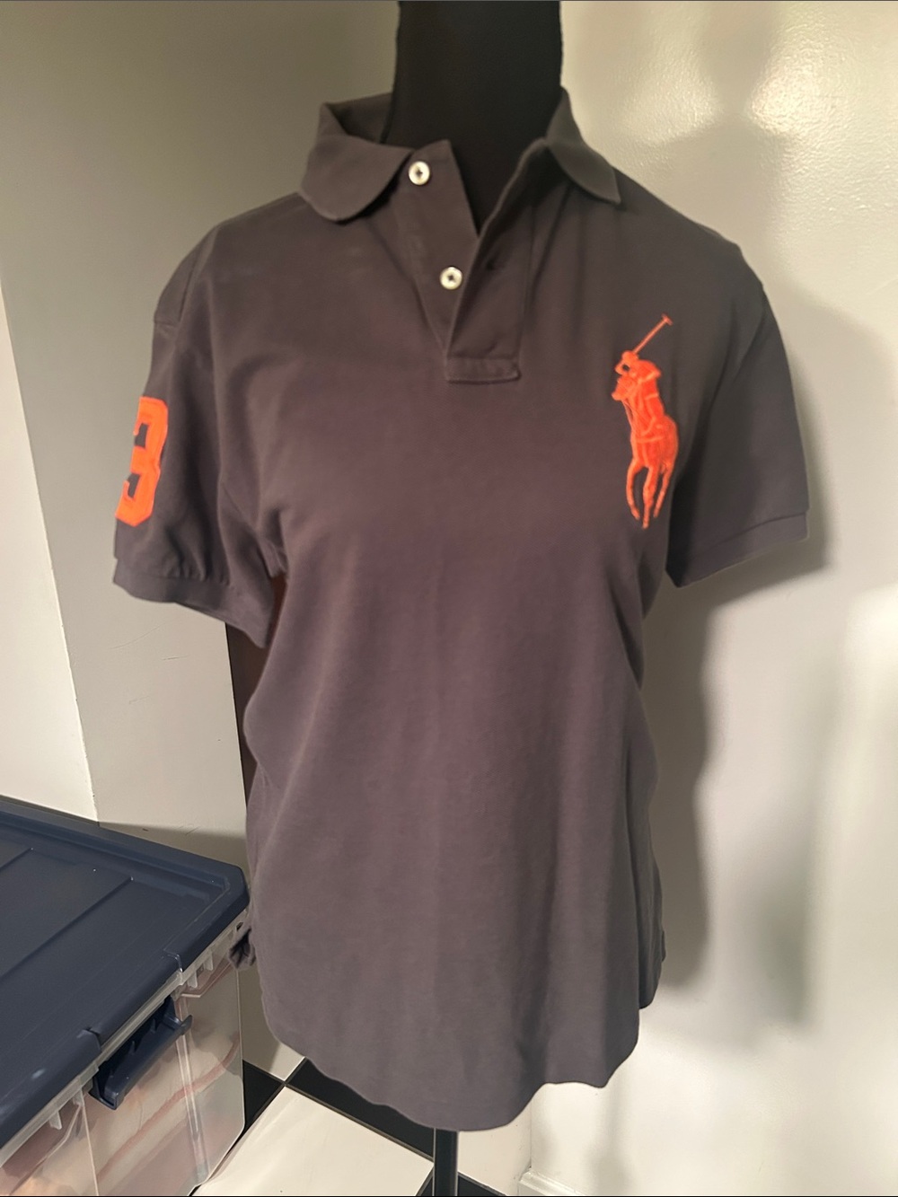 Polo by Ralph Lauren Charcoal Polo with Orange Pony & Sleeve Number